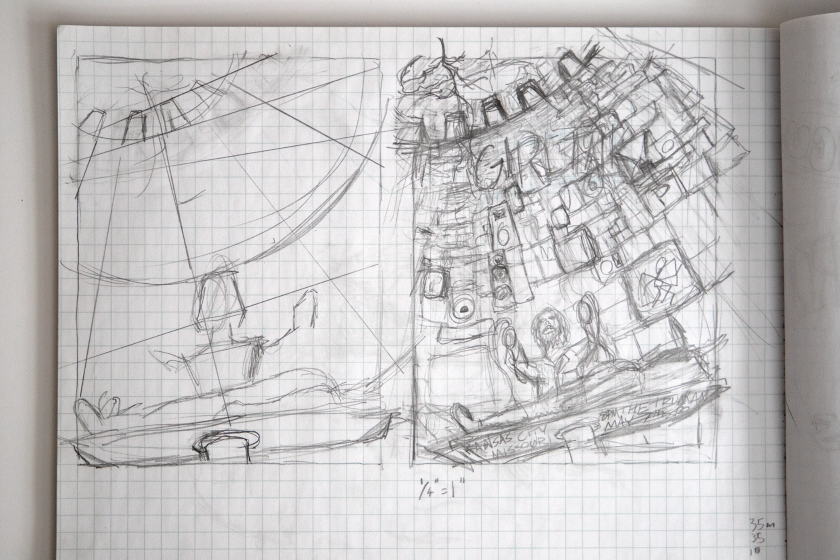 More refined sketches of Girl Talk poster on paper