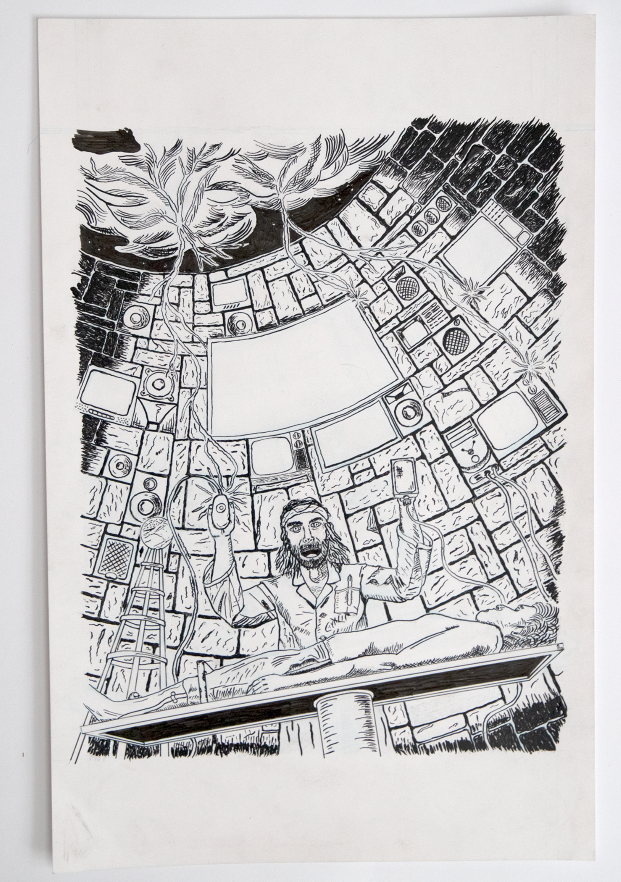 Poster in black and white, before coloring