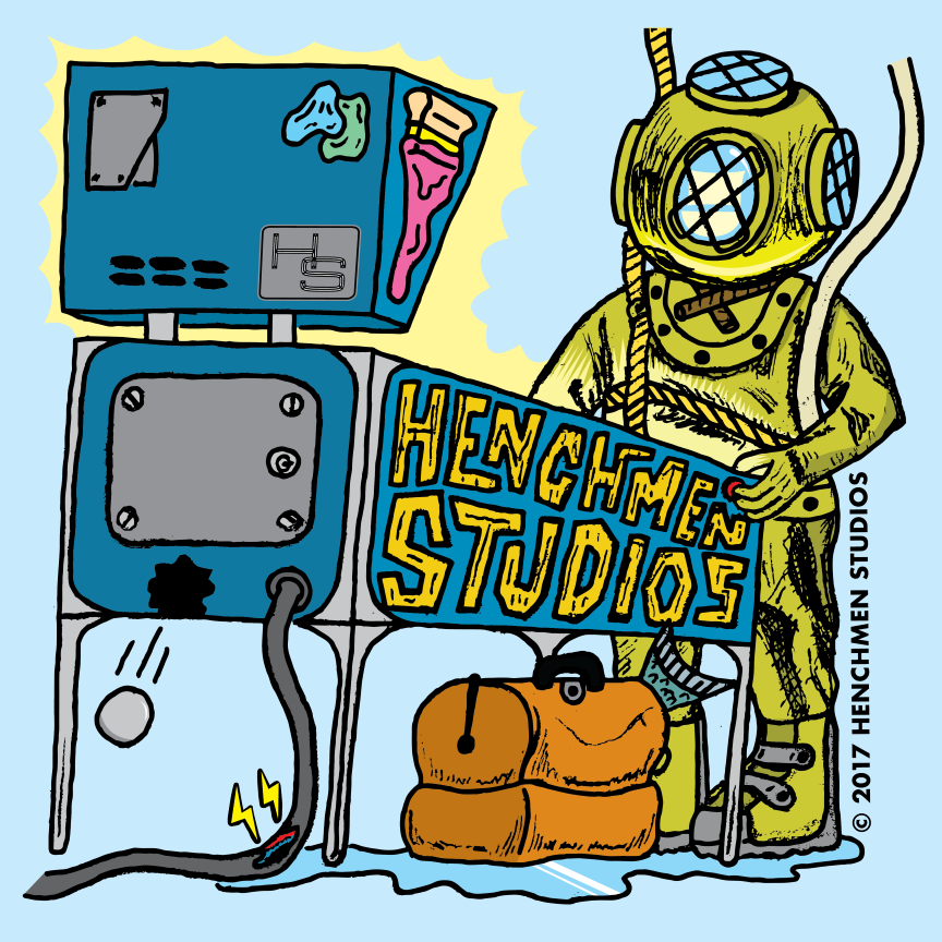 Illustration of a scuba man playing pinball